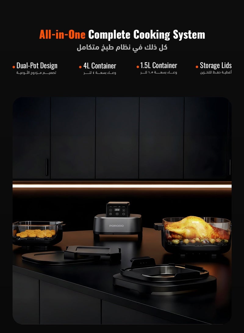 بورودو قلاية هوائية رقمية 4 في 1 بتقنية الهواء السريع مع تسخين مزدوج، سعة كبيرة 11 لتر، قوة 1500 واط، مؤقت 12 ساعة، صينية قلي غير لاصقة، إيقاف تلقائي، شاشة لمس LED، 12 إعداد مسبق، تحمير، وشواء هوائي - أسود - Image 2