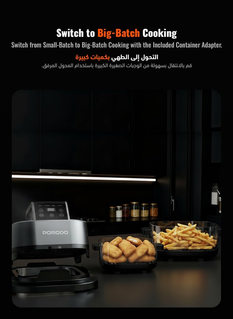 بورودو قلاية هوائية رقمية 4 في 1 بتقنية الهواء السريع مع تسخين مزدوج، سعة كبيرة 11 لتر، قوة 1500 واط، مؤقت 12 ساعة، صينية قلي غير لاصقة، إيقاف تلقائي، شاشة لمس LED، 12 إعداد مسبق، تحمير، وشواء هوائي - أسود - Image 4