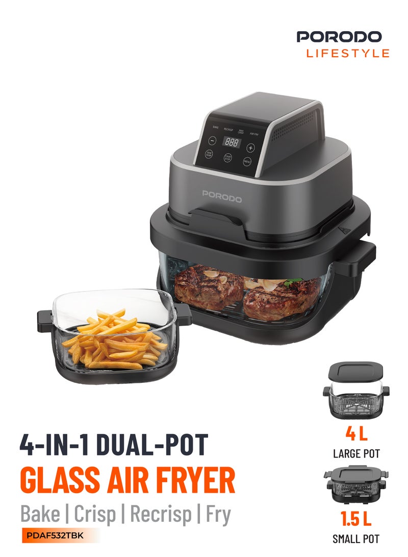 بورودو قلاية هوائية رقمية 4 في 1 بتقنية الهواء السريع مع تسخين مزدوج، سعة كبيرة 11 لتر، قوة 1500 واط، مؤقت 12 ساعة، صينية قلي غير لاصقة، إيقاف تلقائي، شاشة لمس LED، 12 إعداد مسبق، تحمير، وشواء هوائي - أسود - Image 1