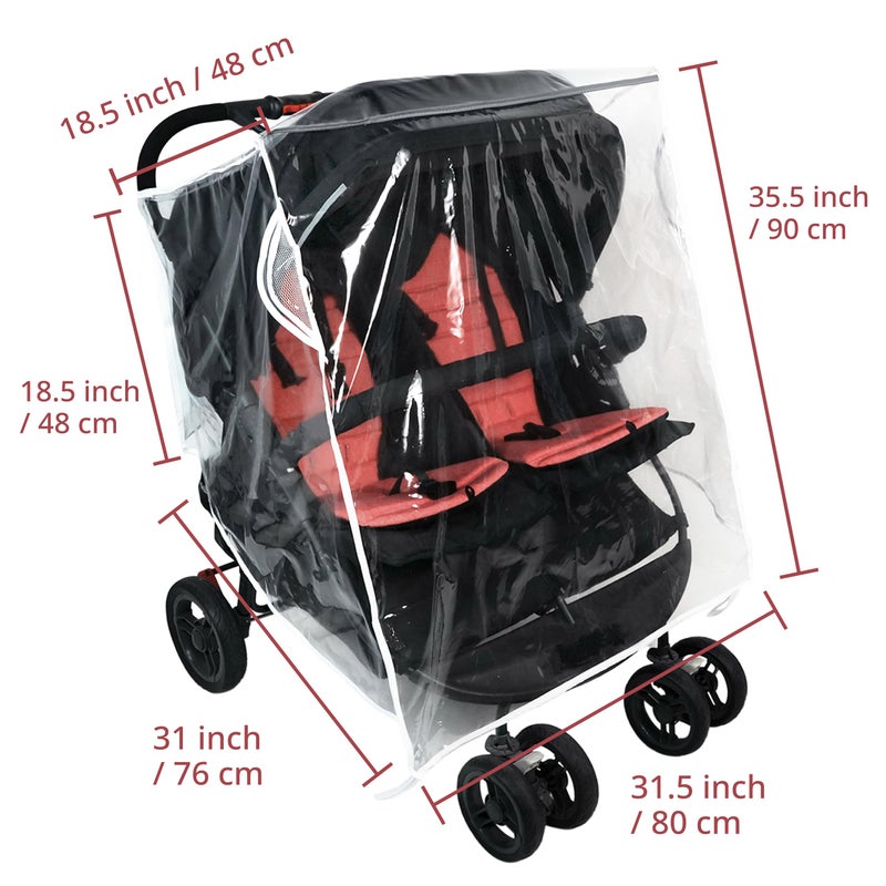 Ezkindheit Double Stroller Rain Cover, Universal Waterproof Windproof Rain Shield for Side by Side Twin Baby Strollers, Outdoor Accessories for Jogger and Umbrella Strollers - Image 5