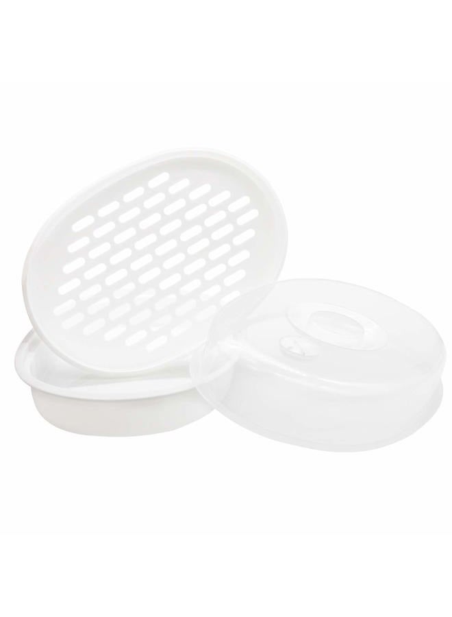 FEOOWV Plastic Oval Microwave Steamer Dish with Lid Refrigerator Storage Box for Home Kitchen Office White - Image 3