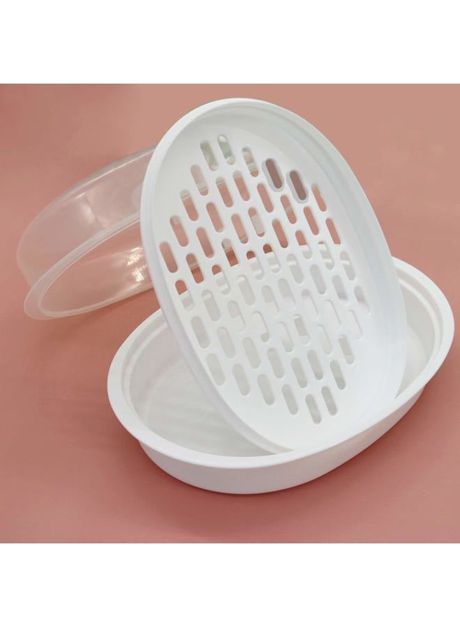 FEOOWV Plastic Oval Microwave Steamer Dish with Lid Refrigerator Storage Box for Home Kitchen Office White - Image 4