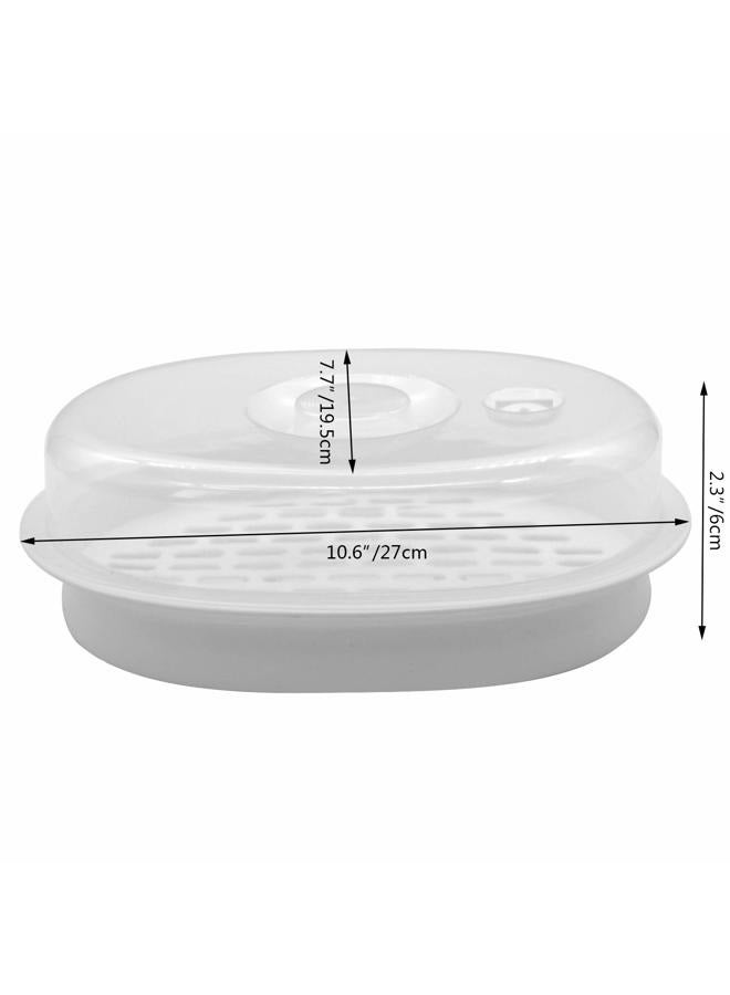 FEOOWV Plastic Oval Microwave Steamer Dish with Lid Refrigerator Storage Box for Home Kitchen Office White - Image 2