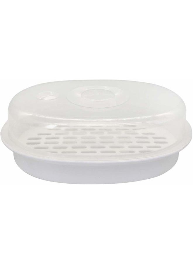 FEOOWV Plastic Oval Microwave Steamer Dish with Lid Refrigerator Storage Box for Home Kitchen Office White - Image 1