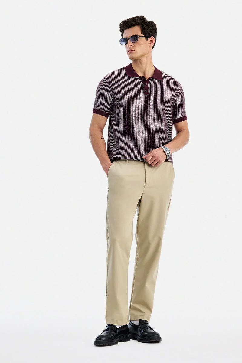 سنيتش Beige Solid Relaxed Casual Trousers