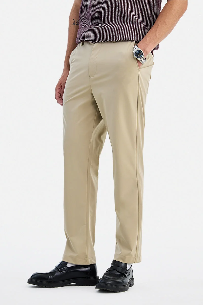 سنيتش Beige Solid Relaxed Casual Trousers