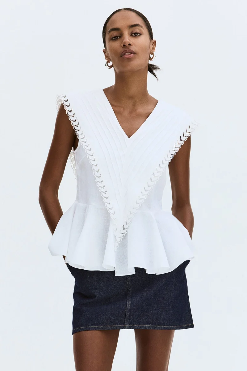 H&M Linen-blend peplum top