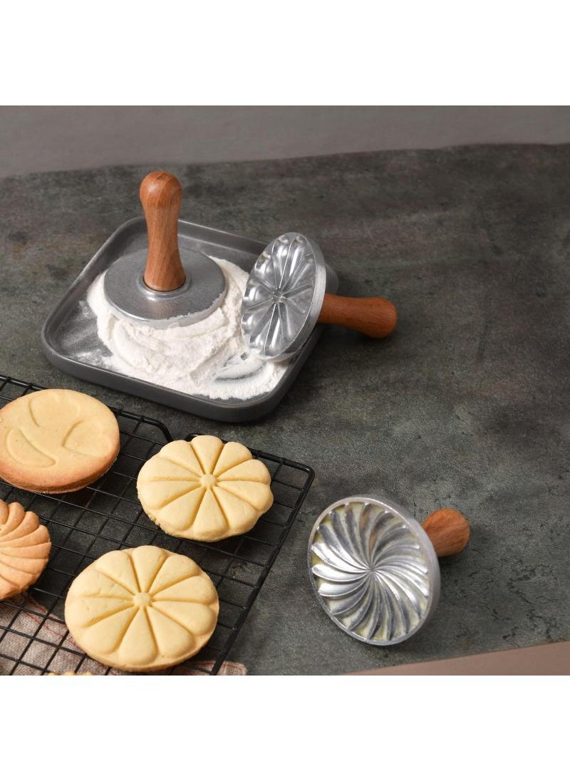 Bluejw - Cookie Stamps Set of 3, Metal Cookie Press Cutter Mold with Wooden Handle, Cookie Decorating Supplies for DIY Baking, Cake, Pastry, Gift Package - Image 1