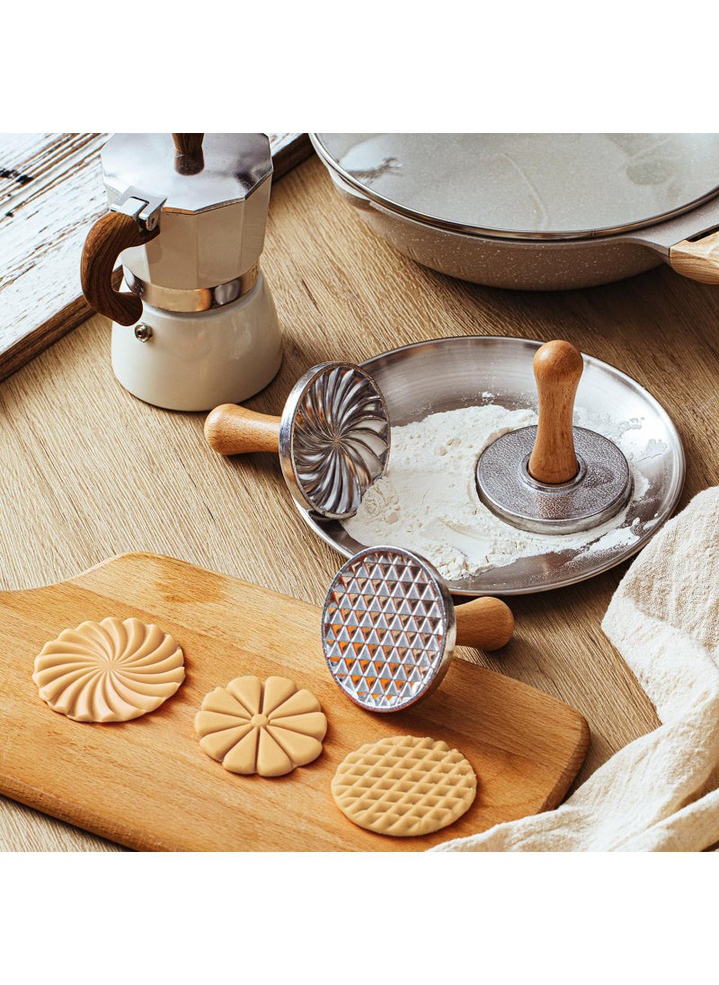 Bluejw - Cookie Stamps Set of 3, Metal Cookie Press Cutter Mold with Wooden Handle, Cookie Decorating Supplies for DIY Baking, Cake, Pastry, Gift Package - Image 1