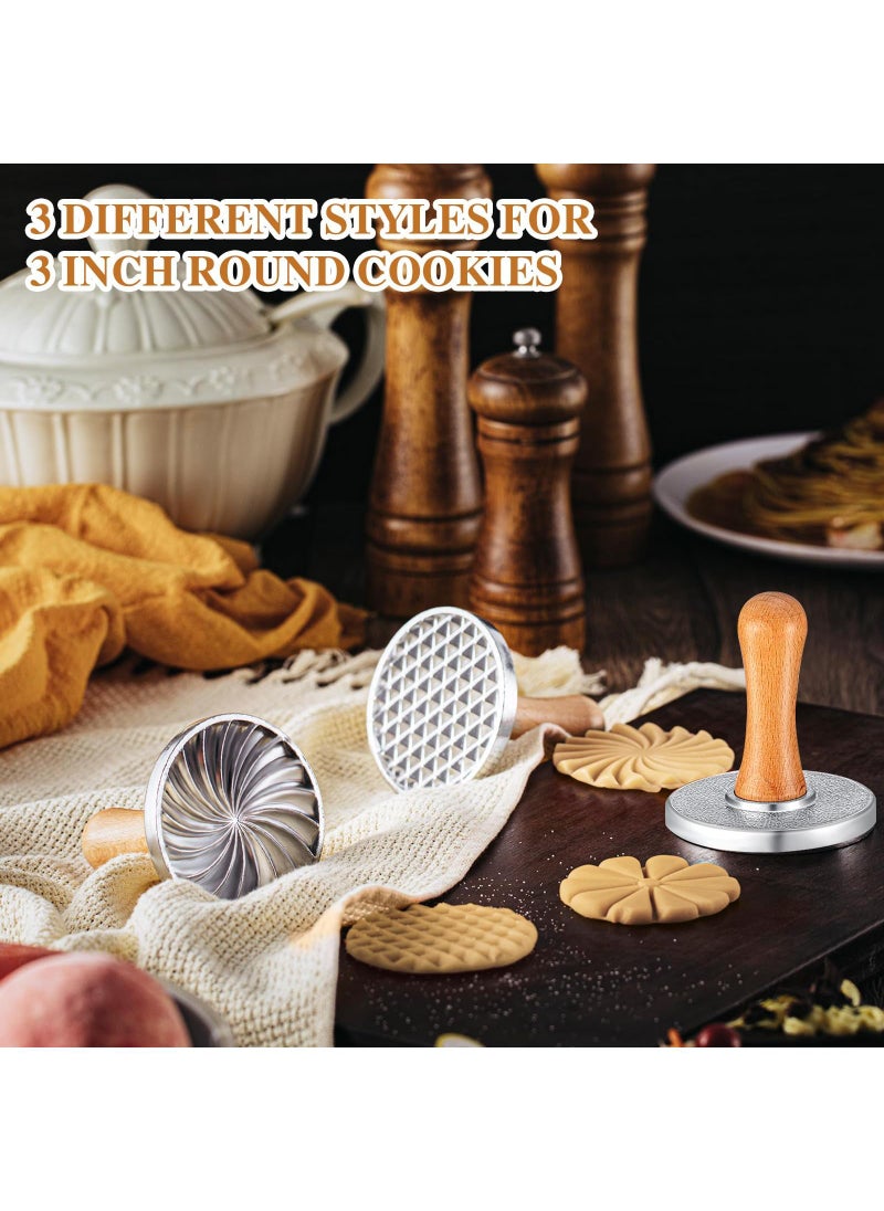 Bluejw - Cookie Stamps Set of 3, Metal Cookie Press Cutter Mold with Wooden Handle, Cookie Decorating Supplies for DIY Baking, Cake, Pastry, Gift Package - Image 1