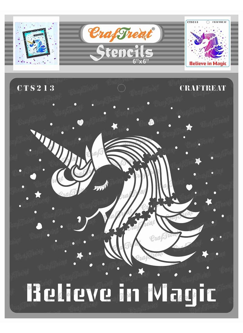 CrafTreat CrafTreat Unicorn Stencil for Art and Craft - Believe in Magic - 6x6 Inches - Reusable DIY Stencils for Unicorn Home Decoration - Home Decor Wall Stencil for Canvas Painting  - Image 1