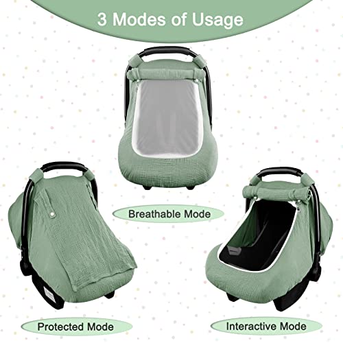 Hooyax Muslin Car Seat Covers for Babies, Summer Baby Car Seat Cover for Boys Girls with Breathable Window, Lightweight Infant Car Seat Canopy, Green - Image 5