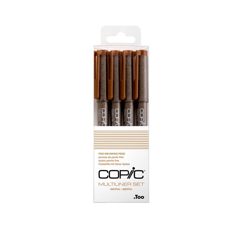 Copic Markers Multiliner Sepia Pigment Based Ink, 4-Piece Set - Image 1