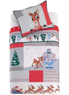 Franco Franco Rudolph The Red Nose Reindeer Holiday & Christmas Quilt Bedding Super Soft 2 Piece Pillow Sham and Quilt Set, Twin Size 68" x 86"  - Image 1