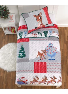 Franco Franco Rudolph The Red Nose Reindeer Holiday & Christmas Quilt Bedding Super Soft 2 Piece Pillow Sham and Quilt Set, Twin Size 68" x 86"  - Image 5