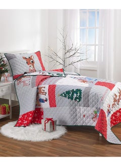 Franco Franco Rudolph The Red Nose Reindeer Holiday & Christmas Quilt Bedding Super Soft 2 Piece Pillow Sham and Quilt Set, Twin Size 68" x 86"  - Image 3