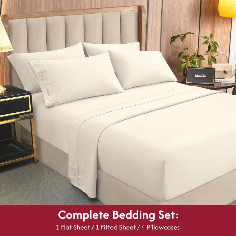 LONAVA Full Size Sheet Set - 6 Piece Hotel Luxury Wrinkle-Free Microfiber Sheet  Oeko-TEX Certified  Breathable & Elastic  16"" Deep Pockets  Cream - Image 5