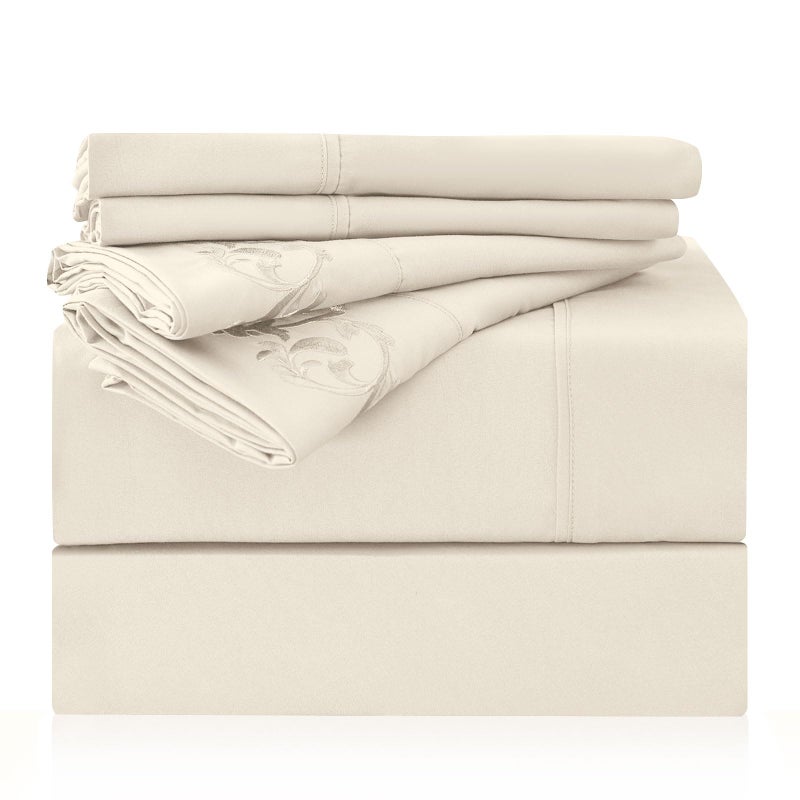 LONAVA Full Size Sheet Set - 6 Piece Hotel Luxury Wrinkle-Free Microfiber Sheet  Oeko-TEX Certified  Breathable & Elastic  16"" Deep Pockets  Cream - Image 1