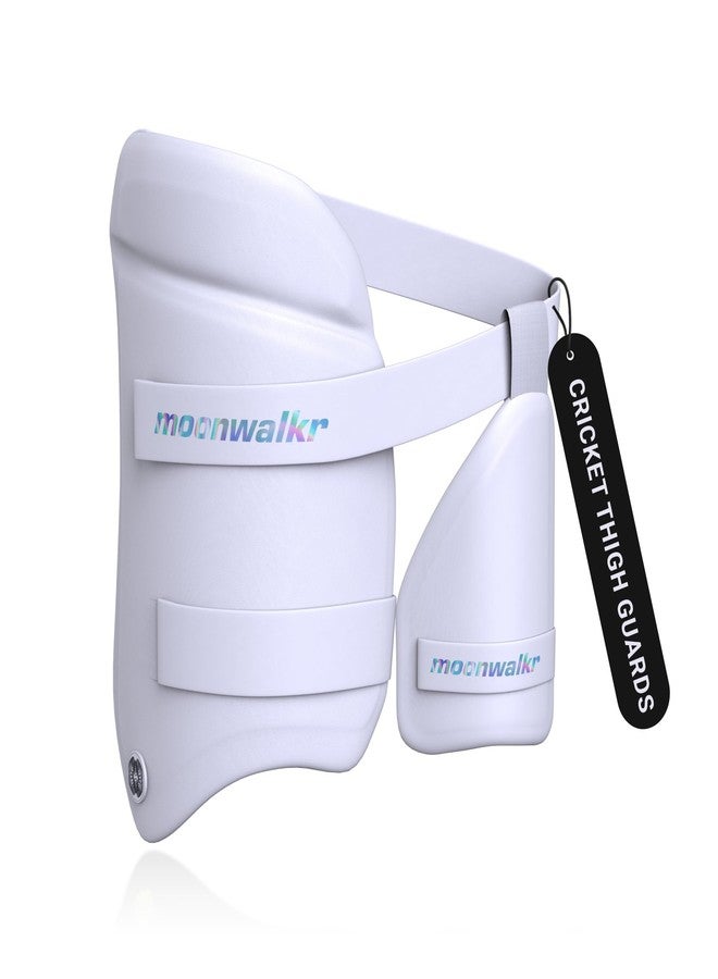 moonwalkr Thigh Guard 2.0 Protective Gear for Batter’s Height (4’5”- 4’8”) Cricket Thigh Pad Cricket Accessories & Equipment Safeguarding Both Your Outer and Inner Thighs White (XS, Left Hand) - Image 1