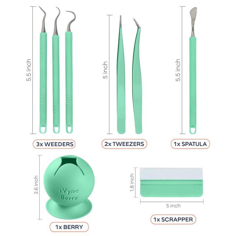 iVyne (8pcs) Premium Vinyl Weeding Tool Kit & Weeding Scrap Collector Soft Grip Tools with Berry, Weeder, Tweezers, Picker Or Hook, and Scraper Set for Silhouette Cameos & Cricut - Blue - Image 2