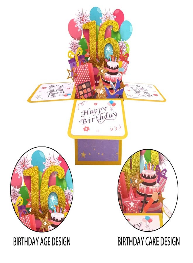 Asmallgf Happy 16th Birthday Pop Up Card for Girls Boys, Best Sixteen Years Old Gifts for Daughter Niece, Sweet 16 Bday 3D Greeting Card for Her Him, Unique 16 Birthday Gift Idea for Friends - Image 4