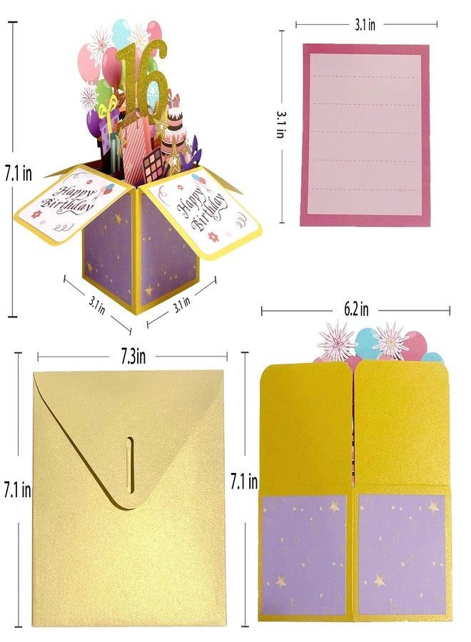 Asmallgf Happy 16th Birthday Pop Up Card for Girls Boys, Best Sixteen Years Old Gifts for Daughter Niece, Sweet 16 Bday 3D Greeting Card for Her Him, Unique 16 Birthday Gift Idea for Friends - Image 2