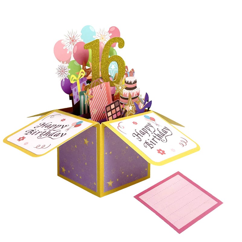 Asmallgf Happy 16th Birthday Pop Up Card for Girls Boys, Best Sixteen Years Old Gifts for Daughter Niece, Sweet 16 Bday 3D Greeting Card for Her Him, Unique 16 Birthday Gift Idea for Friends - Image 1