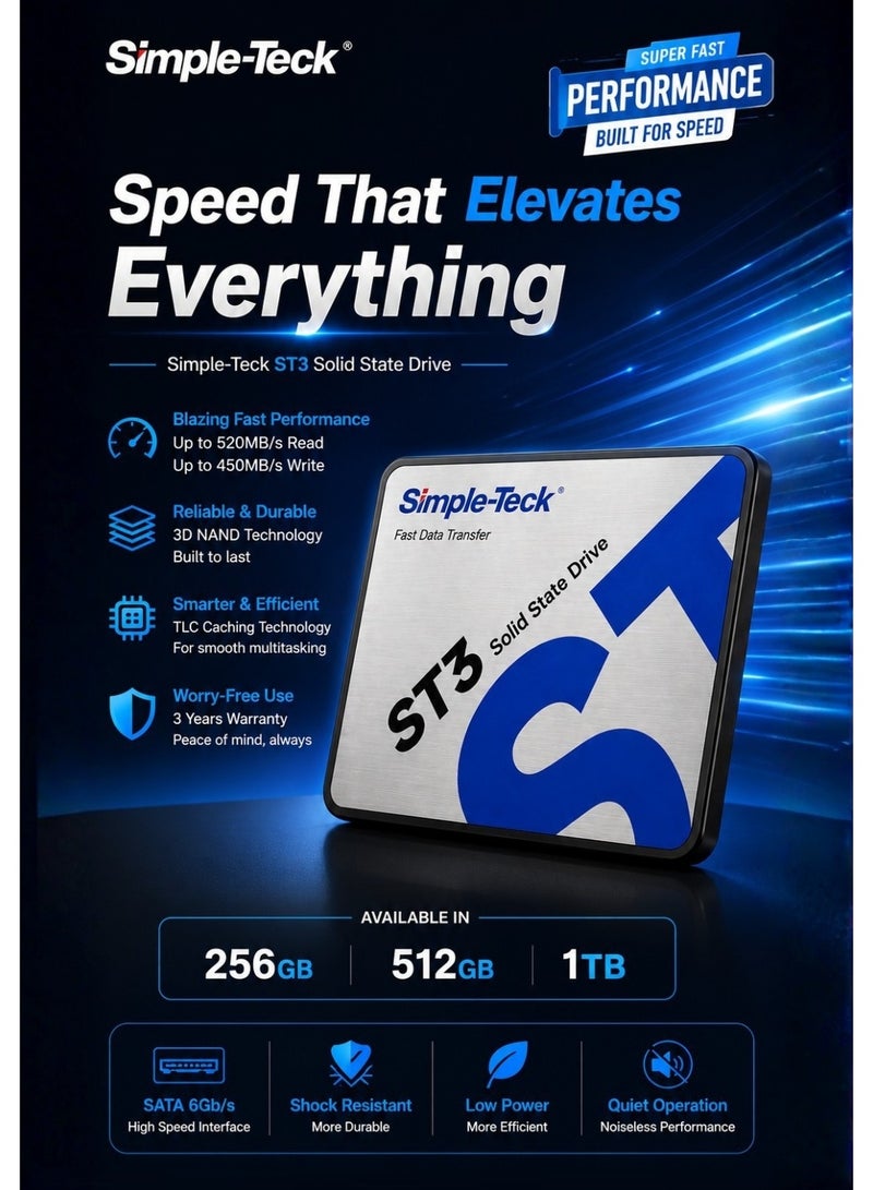 Simple-Teck ST3 1TB 2.5" SATA III Internal SSD | Up to 520MB/s Read & 450MB/s Write | 3D NAND | TLC Caching | SATA 6Gb/s | Shock Resistant - Image 4