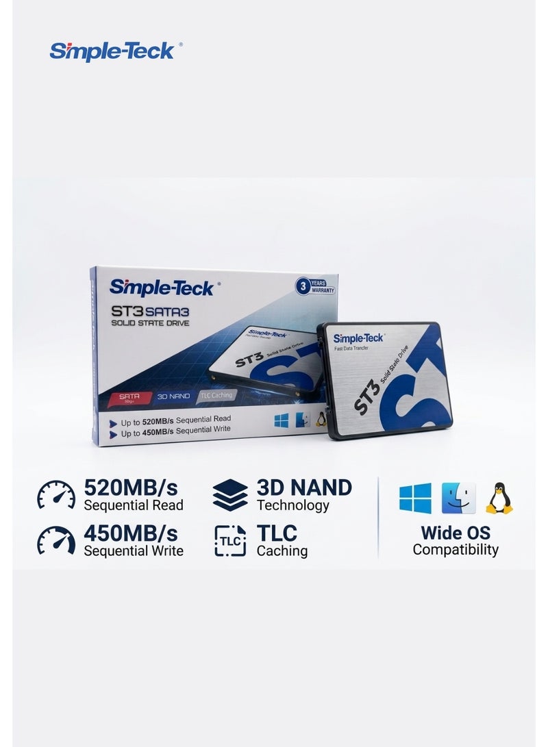 Simple-Teck ST3 1TB 2.5" SATA III Internal SSD | Up to 520MB/s Read & 450MB/s Write | 3D NAND | TLC Caching | SATA 6Gb/s | Shock Resistant - Image 3