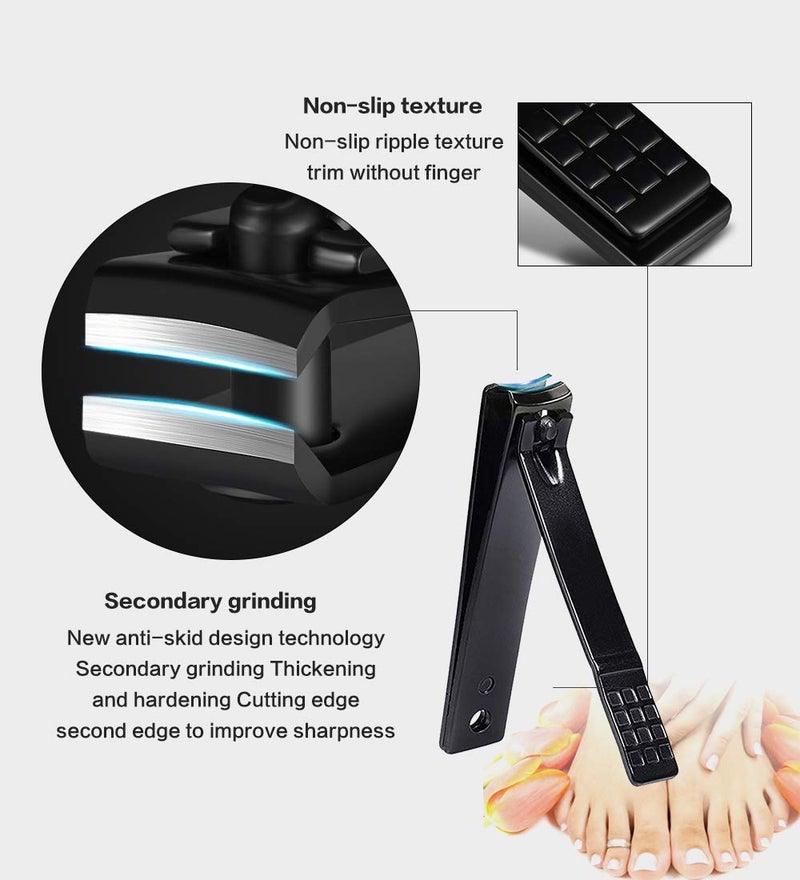 QLNE Nail Clippers Sets High Precisio Stainless Steel Nail Cutter Pedicure Kit Nail File Sharp Nail Scissors and Clipper Manicure Pedicure Kit Fingernails & Toenails with Portable Stylish case (Black) - Image 3
