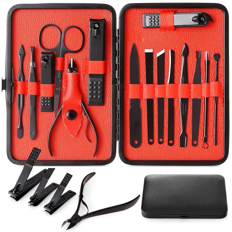 QLNE Nail Clippers Sets High Precisio Stainless Steel Nail Cutter Pedicure Kit Nail File Sharp Nail Scissors and Clipper Manicure Pedicure Kit Fingernails & Toenails with Portable Stylish case (Black) - Image 1