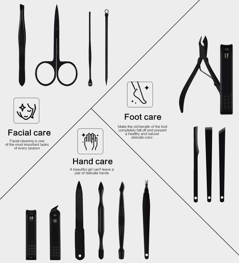 QLNE Nail Clippers Sets High Precisio Stainless Steel Nail Cutter Pedicure Kit Nail File Sharp Nail Scissors and Clipper Manicure Pedicure Kit Fingernails & Toenails with Portable Stylish case (Black) - Image 2