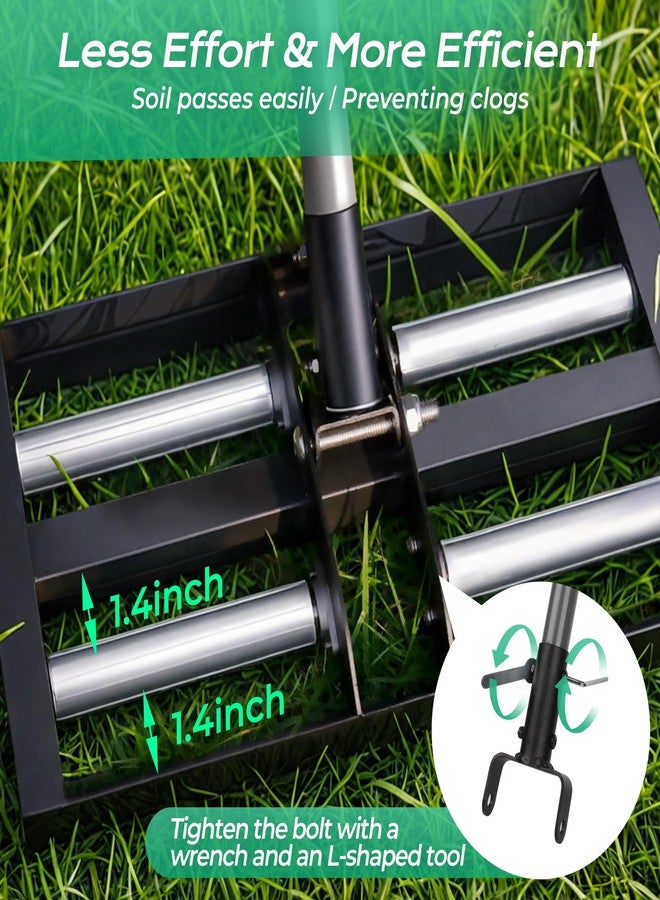 Suchtale Lawn Leveling Rake with Aluminum Rollers, 17"x10" Levelawn Tool, Heavy-Duty Stainless Steel Lawn Leveler with 61" Adjustable Long Handle, Lawn Leveler for Smooth Soil,Garden,Golf Course,Farm - Image 3