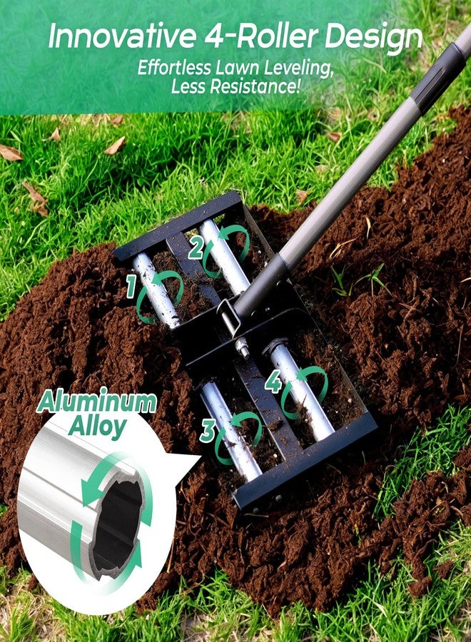 Suchtale Lawn Leveling Rake with Aluminum Rollers, 17"x10" Levelawn Tool, Heavy-Duty Stainless Steel Lawn Leveler with 61" Adjustable Long Handle, Lawn Leveler for Smooth Soil,Garden,Golf Course,Farm - Image 2