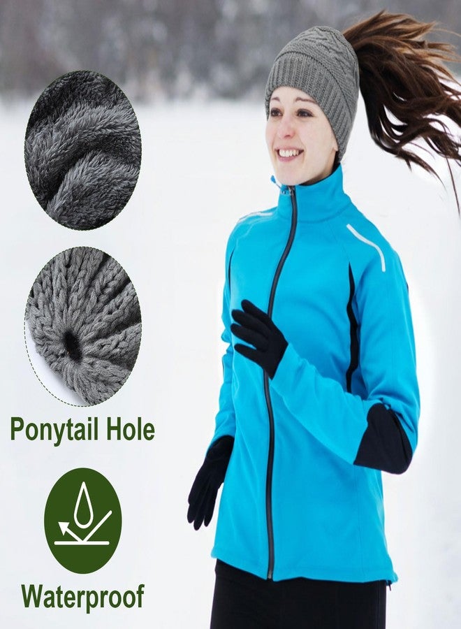 Skicuff قبعة شتوية نسائية دافئة وناعمة من الصوف، مقاومة للماء والرياح، بتصميم ذيل حصان مرتفع، من Skicuff، مكونة من 3 قطع، مناسبة للتزلج في الطقس البارد. - Image 5