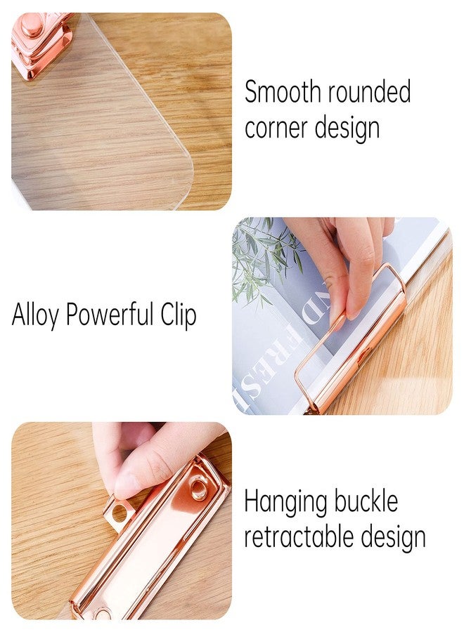 Moocci Thick Acrylic Clear Clipboards Cute Transparent Letter Size Clipboard with Rose Gold Strong Clip Hidden Hanging Hole for A4 Paper, Art Student, Drawing, Office, School, Warehouse, Event, 6PC - Image 3
