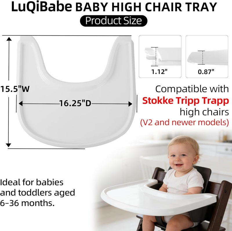 LuQiBabe Baby High Chair Tray Compatible with Stokke Tripp Trapp Chair (V2 and Beyond) with Smooth Surface and Strong Suction Power Made of Food-Safe Plastic (BPA BPS BPF Lead Phthalate Free) - White - Image 2