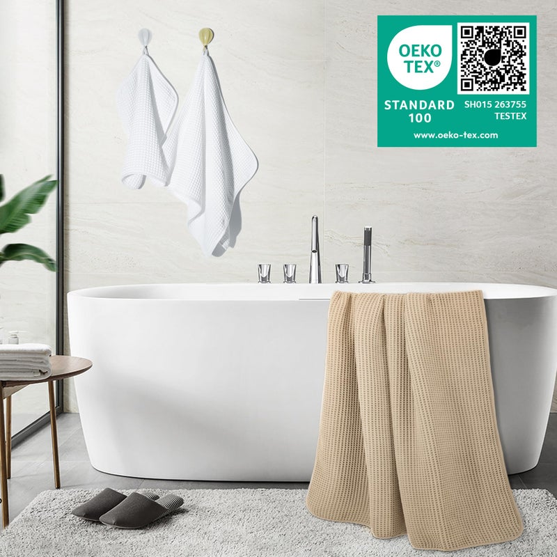 POLYTE 430 GSM Microfiber Quick Dry Lint Free Oversize Bath Towel Set, 6 Piece (Waffle Weave) - Image 3