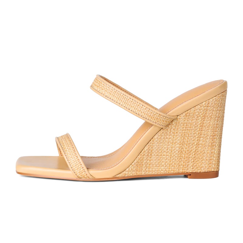 EQAUDES Espadrilles for women Wedge Sandals Beach Shoes - Square Toe, Summer, Two Strap High Heeled Sandal, Vacation, Dressy - Image 1