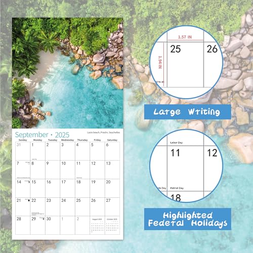windrio 2026 Wall Calendar,Calendar 2026, July 2025 - December 2026, Wall Calendar Beaches, 12" x 24" Opened,Full Page Months Thick & Sturdy Paper for Calendar Organizing & Planning - Image 3