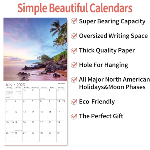 windrio 2026 Wall Calendar,Calendar 2026, July 2025 - December 2026, Wall Calendar Beaches, 12" x 24" Opened,Full Page Months Thick & Sturdy Paper for Calendar Organizing & Planning - Image 5