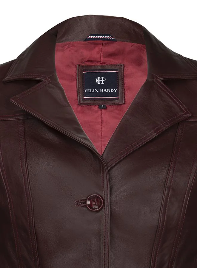 FELIX HARDY Genuine Leather Bordeaux Classic Jacket with Belt