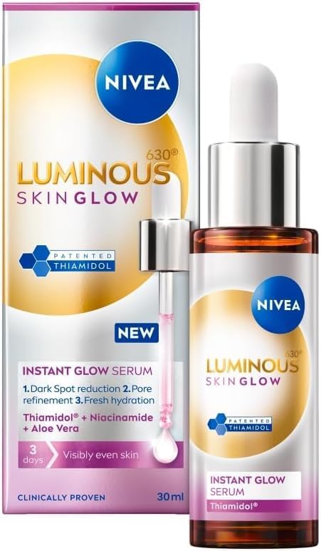 NIVEA Luminous 630 Even Glow Serum with Thiamidol 30ml Serum for Face with Niacinamide and Aloe Vera Refines Pores and Hydrates for Clear and Glowing Skin