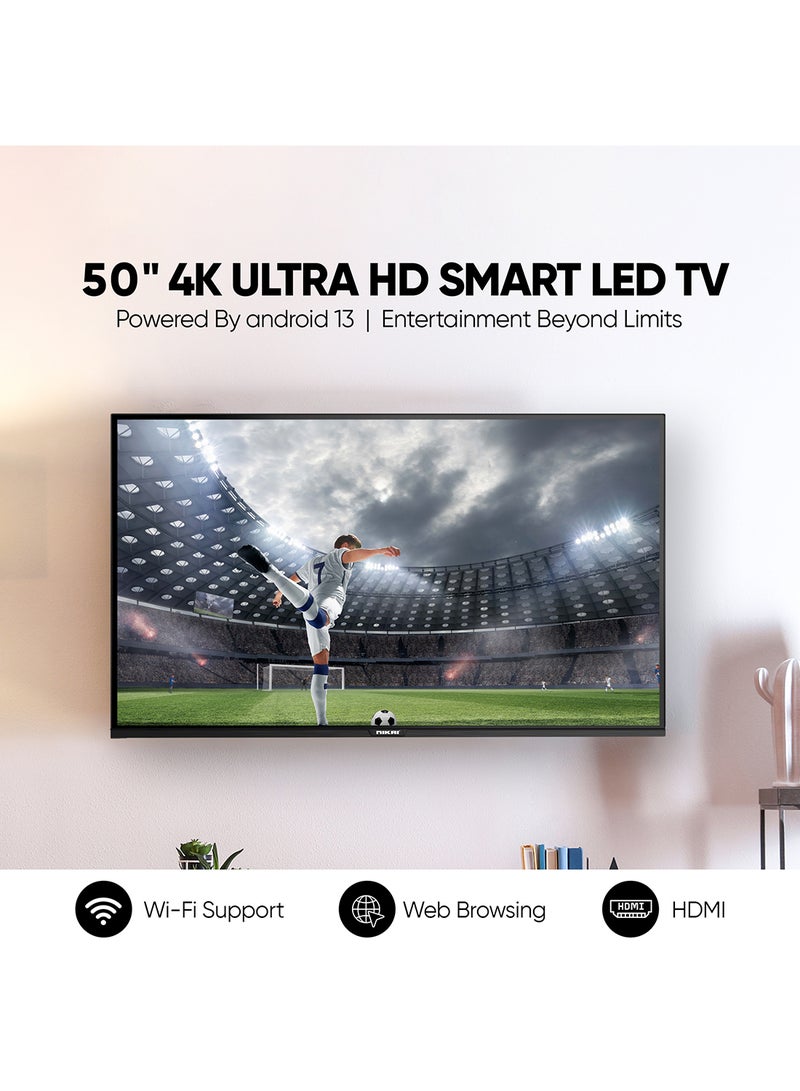 NIKAI 50 Inch 4K UHD Smart LED TV, Ultra Slim Frame, Android OS, Built-in Wi-Fi, Quad Core Processor, 1.5GB RAM, 8GB Storage, 60Hz Refresh Rate, 16W Speakers 50NK4KSLED Black - Image 2