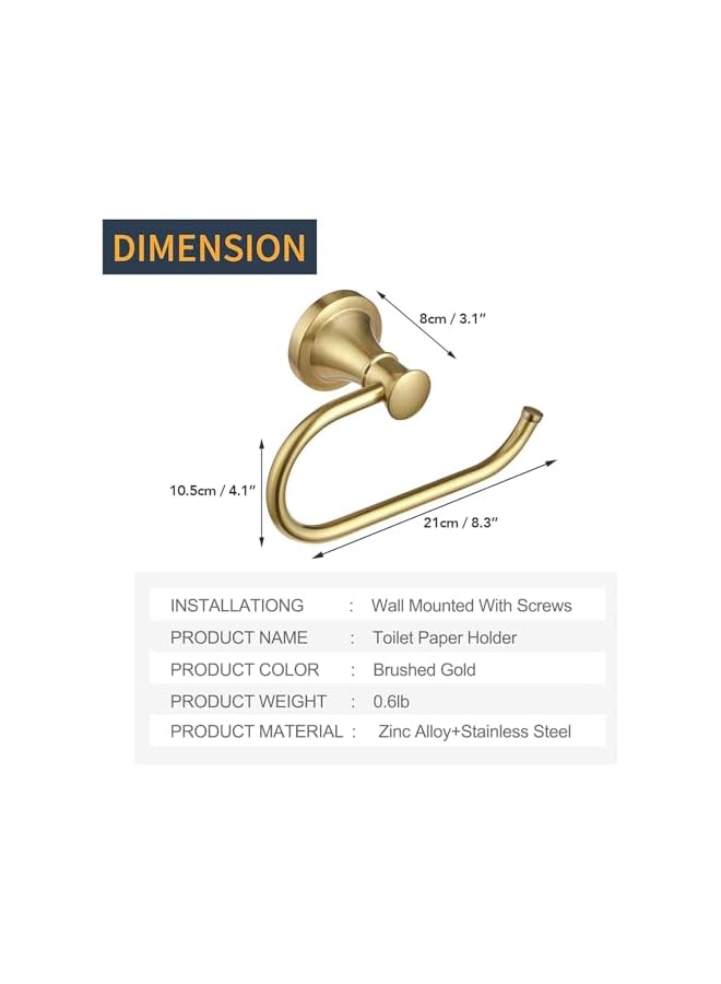 S-TOP Brushed Gold Toilet Tissue Paper Holder Brushed Gold Bathroom Accessories Toilet roll Paper Hanger, Wall Mounted, Rustproof - Image 4