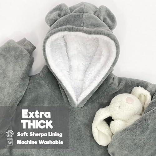 The Big Softy Wearable Blanket Kids 3-10yr, Fun Animal Kids Blanket Hoodie, Hooded Sherpa Fleece Sweatshirt, Oversized Comfy Hoodie for Boys, Girls, Toddlers (Pink Bunny) - Image 4