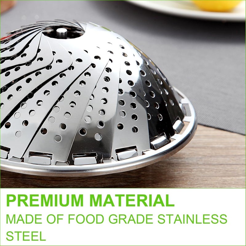 SOCATHEY SOCATHEY All-In-One Steamer Basket, Premium, for Steaming Vegetables, Full Handle, Basket for Cooking Vegetables, Strainer, Rice Washer, 2024 (Glossy stainless steel (27 cm)) - Image 2