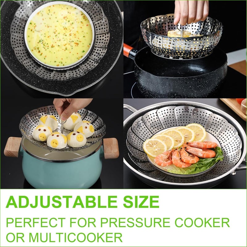 SOCATHEY SOCATHEY All-In-One Steamer Basket, Premium, for Steaming Vegetables, Full Handle, Basket for Cooking Vegetables, Strainer, Rice Washer, 2024 (Glossy stainless steel (27 cm)) - Image 5