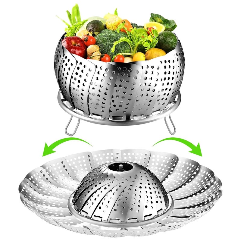 SOCATHEY SOCATHEY All-In-One Steamer Basket, Premium, for Steaming Vegetables, Full Handle, Basket for Cooking Vegetables, Strainer, Rice Washer, 2024 (Glossy stainless steel (27 cm)) - Image 1