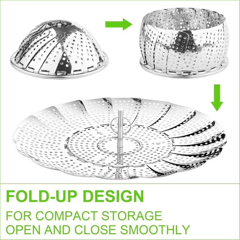 SOCATHEY SOCATHEY All-In-One Steamer Basket, Premium, for Steaming Vegetables, Full Handle, Basket for Cooking Vegetables, Strainer, Rice Washer, 2024 (Glossy stainless steel (27 cm)) - Image 4